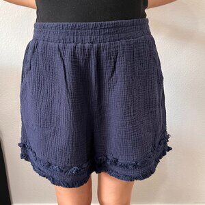 C&C California Gauze Shorts with Fringe in Navy Blue